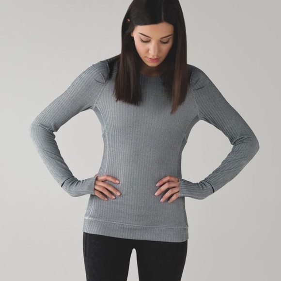 lululemon athletica Tops - Lululemon Think Fast Long Sleeve Heathered Herringbone Ruffle Workout Top W3G86S